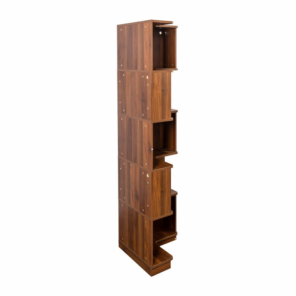 English Elm Corner 5-Tier Book Shelf with LED Accent Lighting, Space-Saving L-Shaped Corner Bookcase for Home Walnut W331P293305