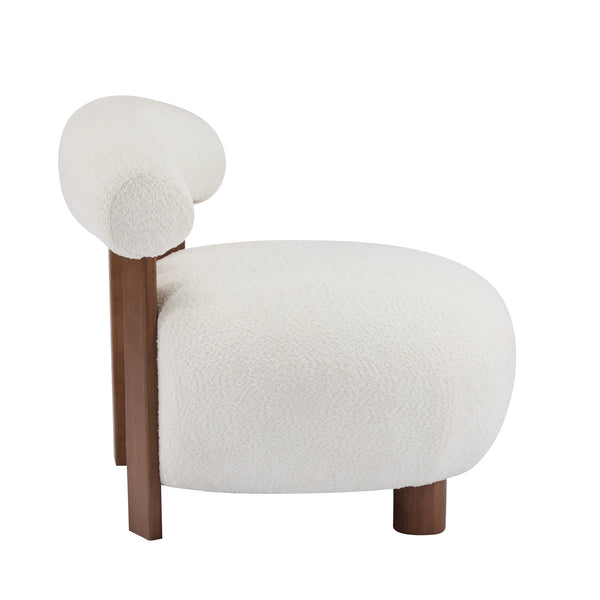 English Elm Christopher Knight Home® - Modern Boucle Accent Chair with Plush Rounded Silhouette, Solid Wood Frame, Cozy Reading Seat White+Walnut 29 L x 28.5 W x 21.85 H N776P278240W