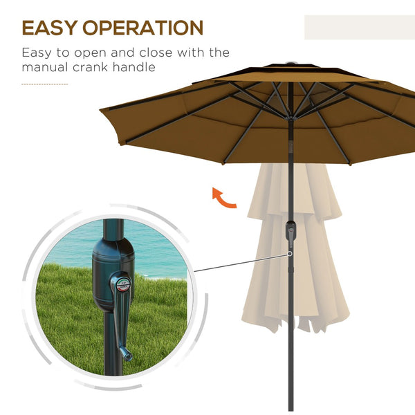 English Elm Outsunny 9Ft 3-Tier Patio Umbrella With Crank & Tilt - Stylish Shade For Decks, Gardens & More! W2225P200465-GIGA