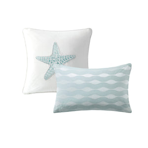 English Elm Comforter Set - Coastal Seafoam Blue Cal King With Seashell Embroidery For Luxurious Sleep Experience B03595729