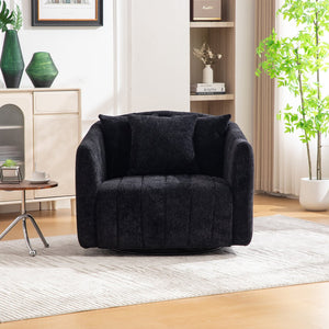 English Elm 39"w Chenille Barrel Swivel Chair Tufted Pumpkin Silhouette Cozy Reading Accent Seat Black W3118S00042