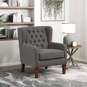 English Elm Classic Wingback Button-tufted Accent Chair Plush Foam Seat Solid Wood Legs Formal Style B011P419469