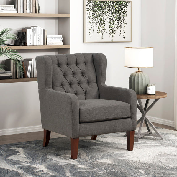 English Elm Classic Wingback Button-tufted Accent Chair Plush Foam Seat Solid Wood Legs Formal Style B011P419469
