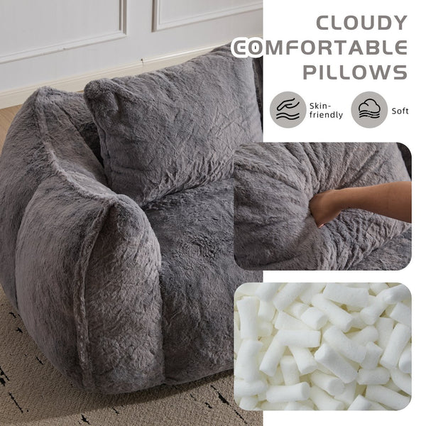 English Elm Giant Ultra Soft Fluffy Loveseat Bean Bag Sofa for Adults, Oversized Shredded Foam Couch with Pillows Grey W3723P353893