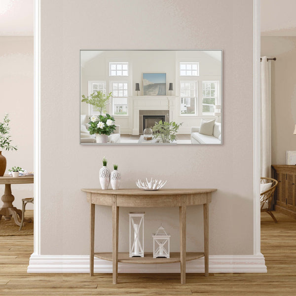 English Elm 48x32 Oversized Modern Rectangle Mirror with Silver Aluminum Frame Removable Tray Vertical/Horizontal W708P297399