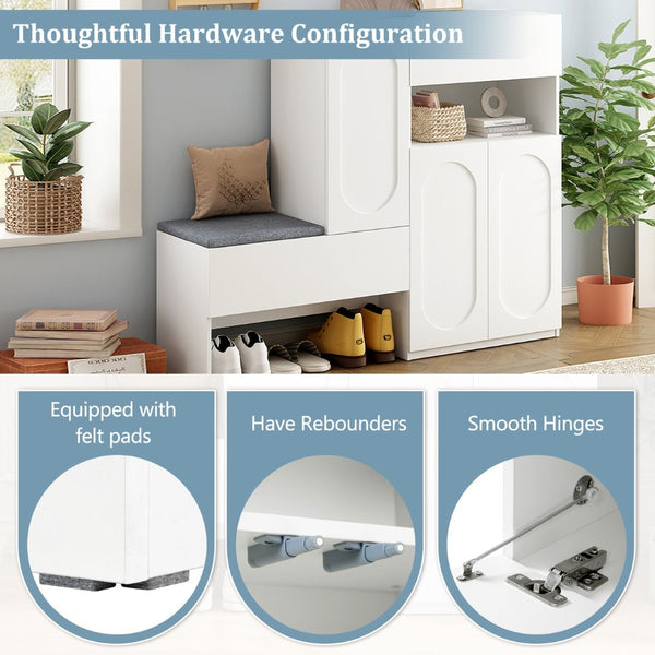 English Elm On-Trend 2-In-1 Shoe Cabinet With Soft Cushion & Arched Doors – Modern Storage Bench For Entryway, White N721P245716K-GIGA