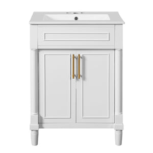 English Elm 24" Bathroom Vanity with Integrated Ceramic Sink and Adjustable Shelf, Vintage Hardware, Space-Saving Design White N710P277711K
