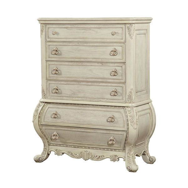 English Elm Ragenardus Six Drawer Antique White Chest with Dovetail Joinery and Felt Lined Storage B2756P506269