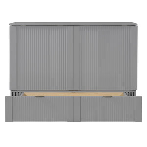 English Elm Full Size Wall Murphy Bed Cabinet with Usb Ports Drawer and Pulley Lift Gray Finish LP100770AAE