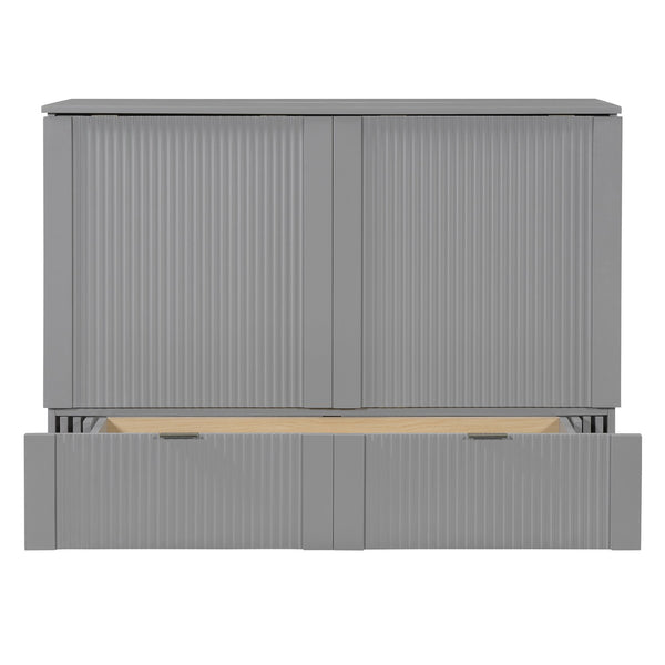 English Elm Full Size Wall Murphy Bed Cabinet with Usb Ports Drawer and Pulley Lift Gray Finish LP100770AAE
