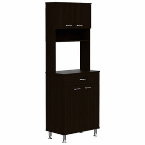 English Elm 1-Drawer Wenge Area Pantry Cabinet with 5 Shelves, 4 Doors, Mini Stove Space & Adjustable Metal Legs, Compact 66.5" Storage Solution B06280023