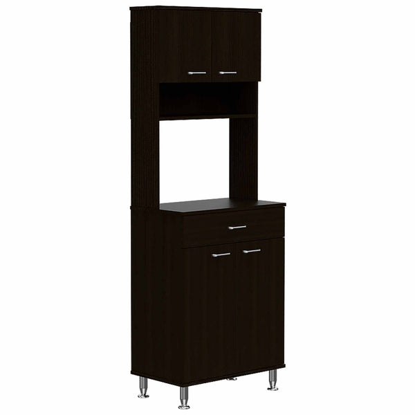 English Elm 1-Drawer Wenge Area Pantry Cabinet with 5 Shelves, 4 Doors, Mini Stove Space & Adjustable Metal Legs, Compact 66.5" Storage Solution B06280023