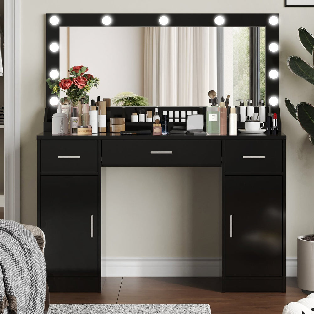 English Elm 47.2"vanity Desk with Lighted Mirror Three Drawers Mdf Makeup Table for Bedroom W2386P415281