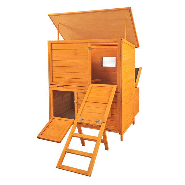 English Elm Chicken Coop Spruce Wood Double House for 8 Birds with Nesting Boxes Flip Roof W3166P436704