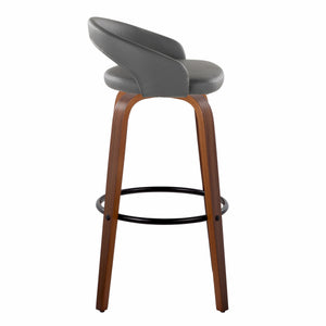 English Elm Fixed-height Swivel Barstools Walnut Bentwood Legs Grey Faux Leather Seat Set of 2 B202S01858