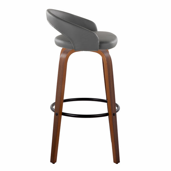 English Elm Fixed-height Swivel Barstools Walnut Bentwood Legs Grey Faux Leather Seat Set of 2 B202S01858