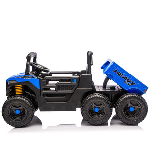 English Elm 24v 400w Six Wheel Kids Electric Dump Truck 4wd Remote Control Ride on Toy Blue W1578P353179