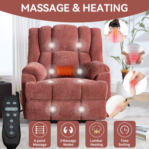 English Elm Dual Motor Power Lift Recliner Chenille Chair with Massage Heat and Infinite Positions Red W3224P288311