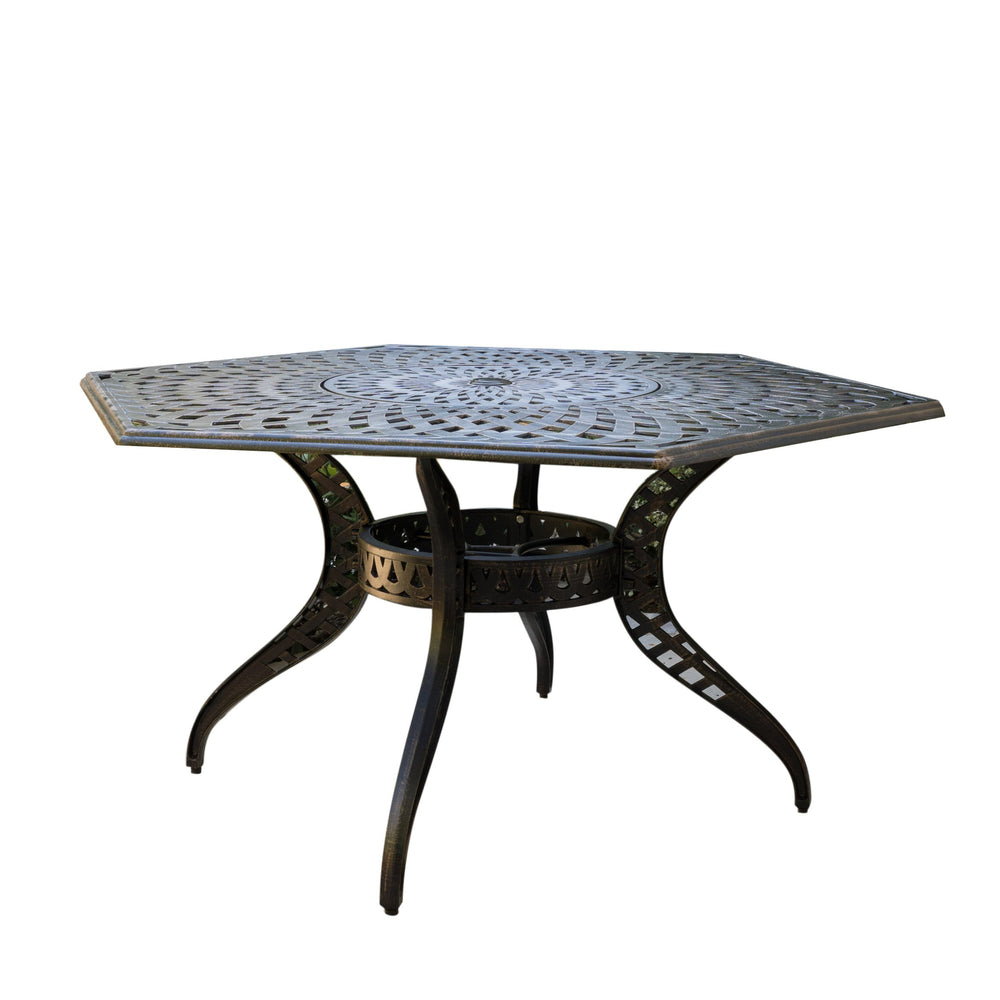 English Elm Christopher Knight Home® - CAYMAN Arch II Mesh Hex Table in Black Aluminum, Antique Finish, Seats 6 with Umbrella Hole for Patio 61145.00