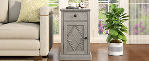 English Elm U-can Acacia Wood End Table with Usb Charging Station Drawer and Cabinet Storage Antique Gray N724P353565E