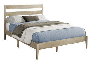 English Elm Bed, Contemporary Queen Platform Bed with Slatted Headboard, Solid Wood Frame, 600lb Capacity Grey 66 L x 15 W x 9 H B2710P287060