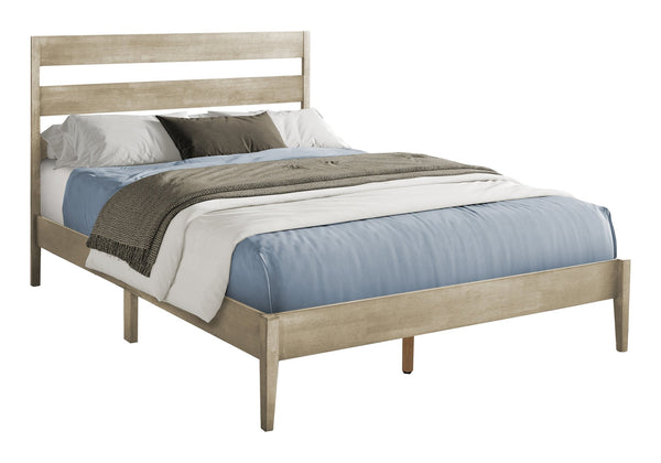 English Elm Bed, Contemporary Queen Platform Bed with Slatted Headboard, Solid Wood Frame, 600lb Capacity Grey 66 L x 15 W x 9 H B2710P287060