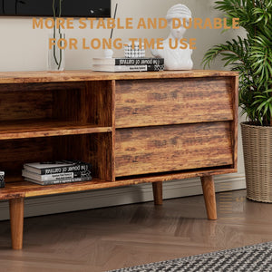 English Elm 63 Vintage Bevel TV Stand 63-inch Media Console with Drawers and Open Shelves, Rustic Artful Design Brown W578P193297