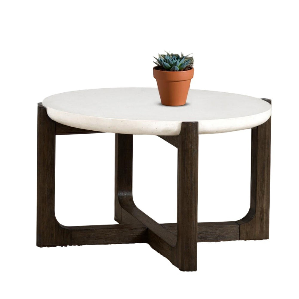 English Elm Transitional Style 25" Cocktail Table With Quartz Top And Dark Walnut Finish For Modern Living Spaces B2741P404263-GIGA