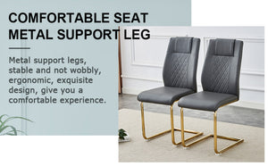 English Elm Table Set With Glass Top & Imitation Marble - 6 Comfortable Pu Chairs & Golden Stainless Legs W1151S04349-GIGA