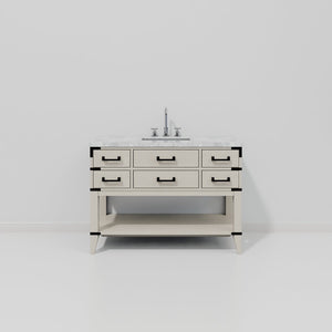 English Elm White Oak Single Bath Vanity 48" W With Carrara Marble Top & Chrome Faucet – Elegant Storage Solution B2731P260242-GIGA