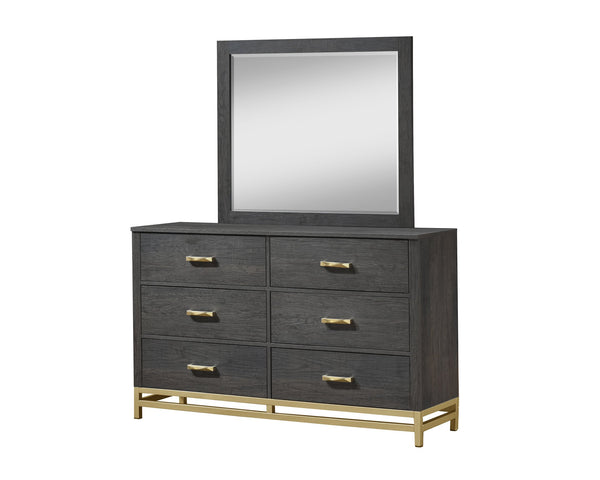 English Elm 1pc Contemporary 4-Drawer Storage Chest with Metal Handles and Luxe Metallic Accents for Bedroom Gold,Gray 61.02 L x 19.49 W x 40.59 H B2741P353125