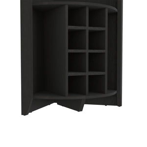 English Elm Essential Corner Bar Cabinet with Wine Rack & Cup Holders, Space-Saving Three-Tier Storage Solution Black 74 L x 24 W x 3 H B200S00406