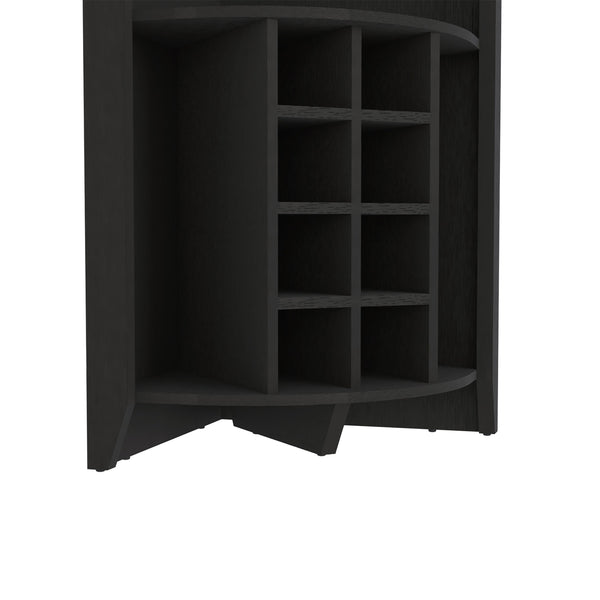 English Elm Essential Corner Bar Cabinet with Wine Rack & Cup Holders, Space-Saving Three-Tier Storage Solution Black 74 L x 24 W x 3 H B200S00406
