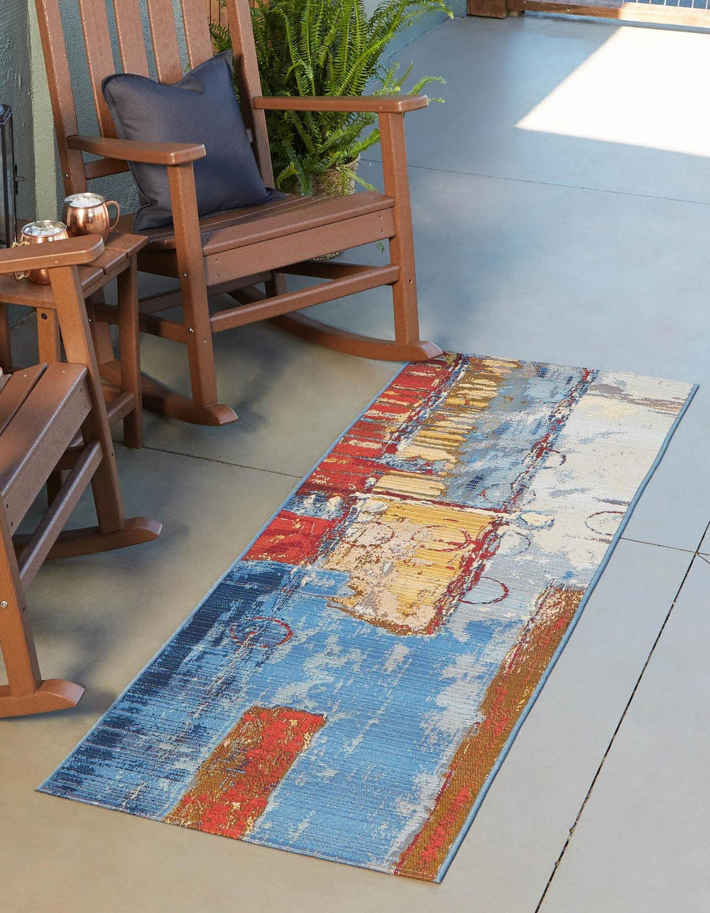 Unique Loom Outdoor Modern Baja Machine Made Geometric Rug Multi, Beige/Blue/Brown/Cream/Gold/Green/Red/Olive/Navy Blue 2' 7" x 10' 0"