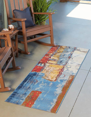 Unique Loom Outdoor Modern Baja Machine Made Geometric Rug Multi, Beige/Blue/Brown/Cream/Gold/Green/Red/Olive/Navy Blue 2' 7" x 11' 0"