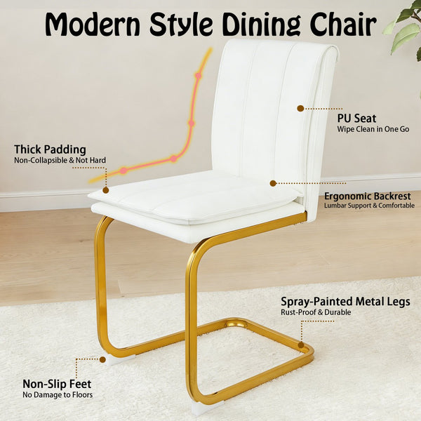 English Elm Modern Pu Leather Cantilever Dining Chairs Set of 4 with Steel Arc Frame for Kitchen White+Gold W5123P454212