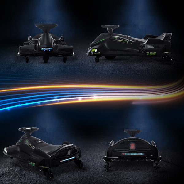 English Elm Aosom Kids Battery Powered Drift Kart with Led Lights Music and Slow Start Feature Black W2225P217183