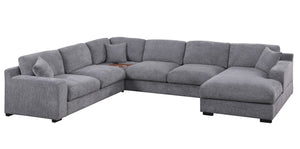 English Elm Chiara Chenille Corner Sectional with Chaise Cupholders Charging Ports for Living Room Light Gray B2749S00117