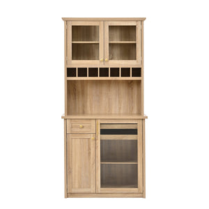 English Elm Topmax Farmhouse Buffet Hutch with Wine Rack Shaker Glass Pantry Cabinet N717P327043N