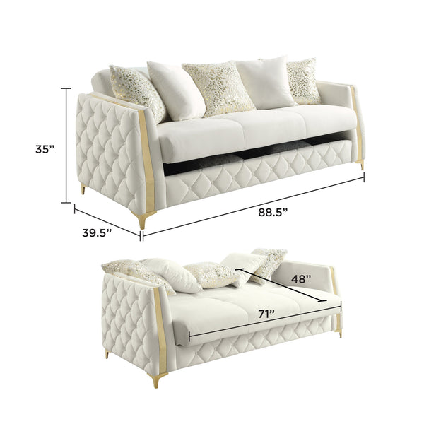 English Elm Lippa Quilted Polyester Sleeper Sofa with Gold Legs Storage and Contemporary Style Off White B009S02230
