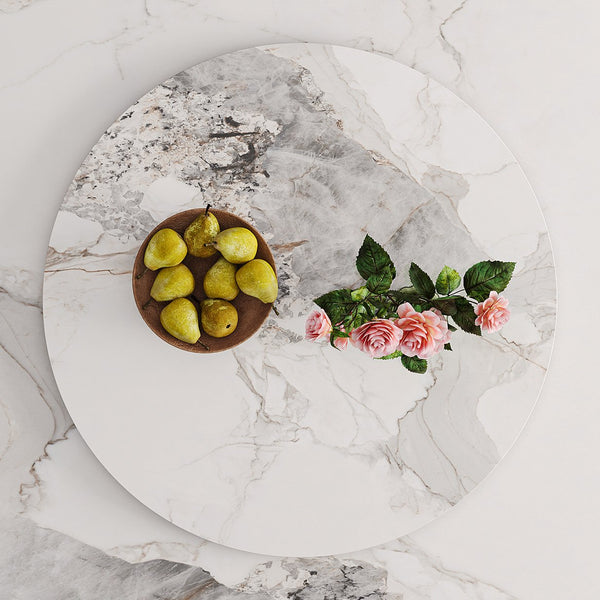 English Elm 59-Inch Modern Sintered Stone Dining Table Set With Rotating Turntable & 8 Chairs For Stylish Gatherings W509S00132