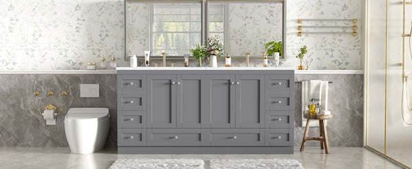 English Elm 72-inch Shaker Double Bathroom Vanity Gray Mdf with Resin Basins and Soft Close Storage N729P000030E