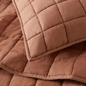 English Elm 3-piece French Linen Quilt Set King Garment Washed Box Stitch Breathable Bedding Brick Red B035P408304