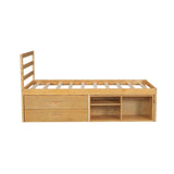 English Elm Twin Size Wood Platform Bed With Removable Storage Shelves, Built-In Two Storage Drawers For Added Convenience, Natural