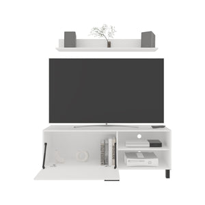 English Elm Bryce White Tv Stand with Cabinet Doors Open Shelving for Living Room Screens B070P337096