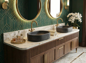 English Elm Luxury Solid Marble Vessel Sink Wavy Organic Stone Basin Matte Honed Vanity Bowl W1696P408022
