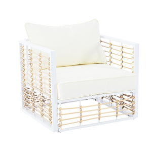 English Elm TOPMAX Modern Minimalist 7-Piece Metal Patio Sectional Sofa Set with All-Weather Rattan, Cushions and Coffee Table for Versatile Indoor Outdoor Entertaining White SP100026AAK