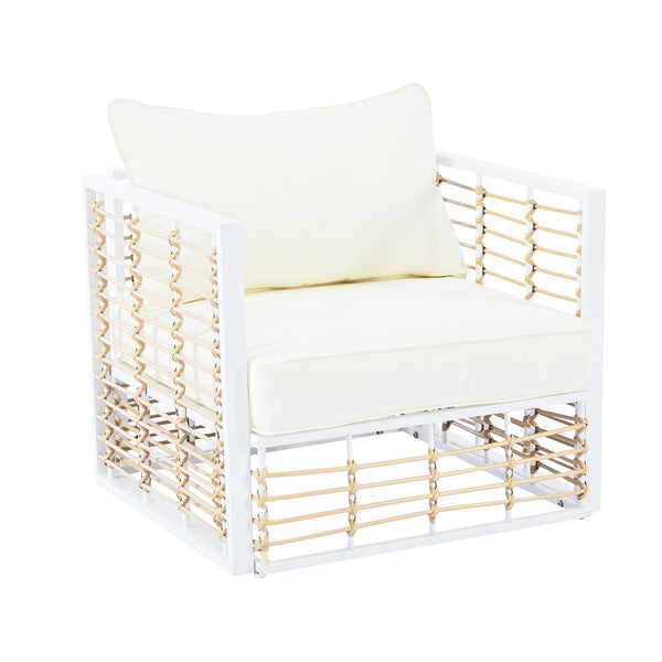 English Elm TOPMAX Modern Minimalist 7-Piece Metal Patio Sectional Sofa Set with All-Weather Rattan, Cushions and Coffee Table for Versatile Indoor Outdoor Entertaining White SP100026AAK