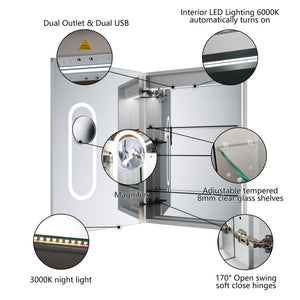 English Elm Smart Led Medicine Cabinet with Anti-fog Mirror Gfci Outlet Dimming Bathroom Storage W637P382875