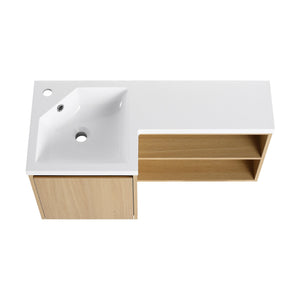 English Elm 36" Corner Wall Mounted Bathroom Vanity Light Oak Floating with Integrated Resin Sink W3450S00050